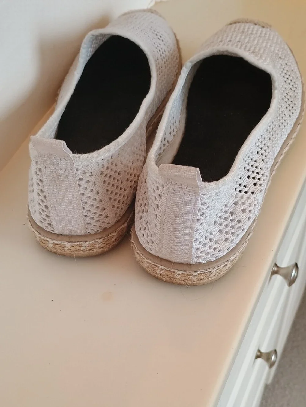Women’s White Crochet Espadrille Heart Design Slip-On Shoes Flats